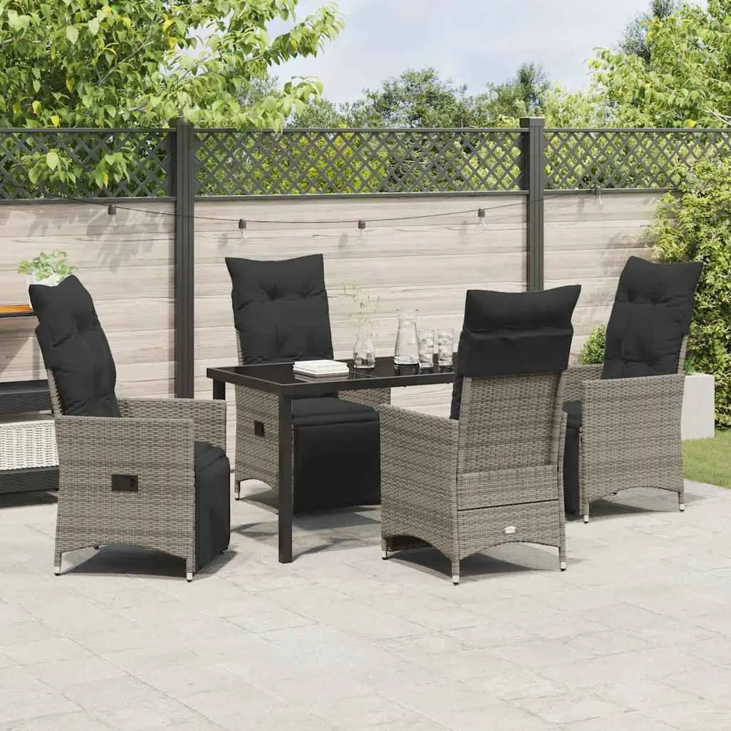 5-Piece Grey Poly Rattan Garden Dining Set