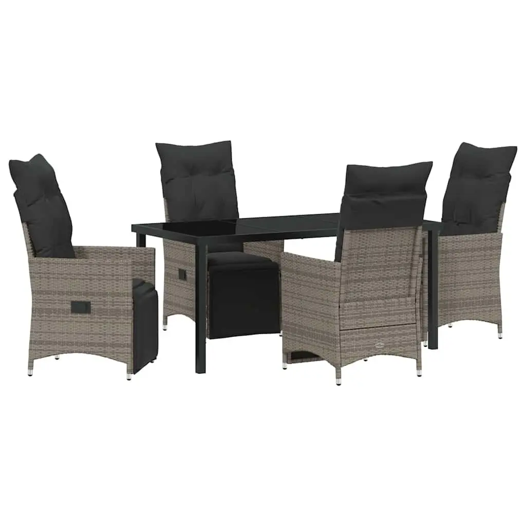 Garden Dining Set Poly Rattan 5 Piece Grey Outdoor Furniture with Cushions