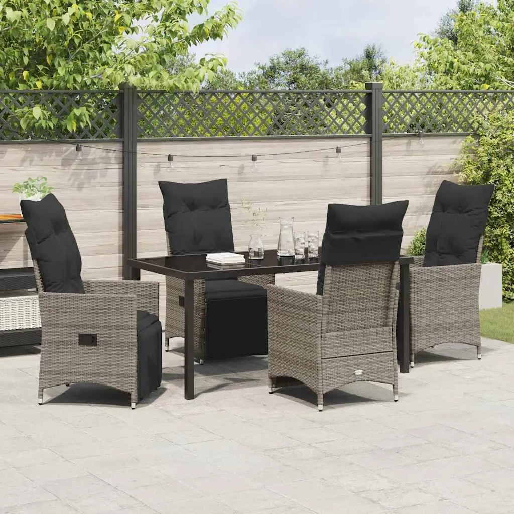 Garden Dining Set Poly Rattan 5 Piece Grey Outdoor Furniture with Cushions