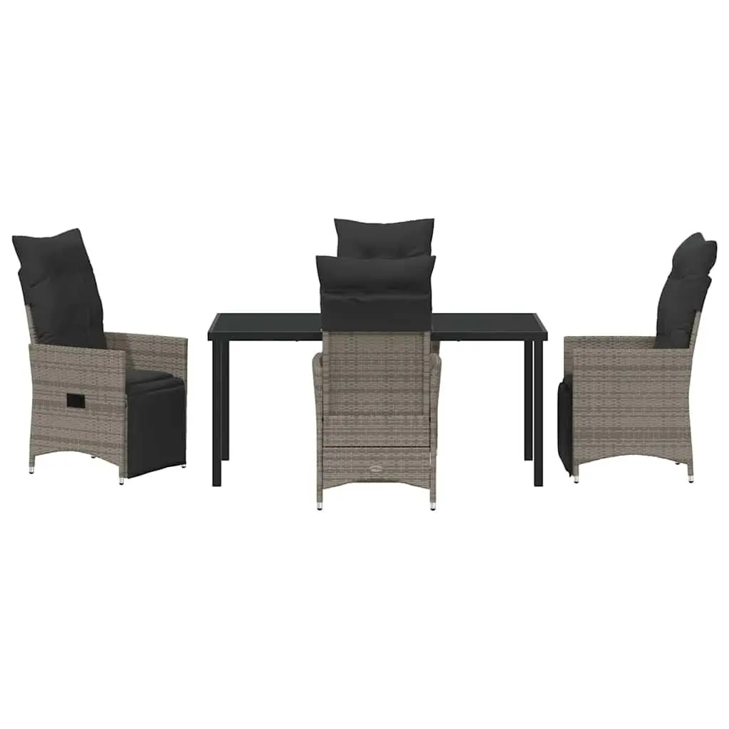 Garden Dining Set Poly Rattan 5 Piece Grey Outdoor Furniture with Cushions
