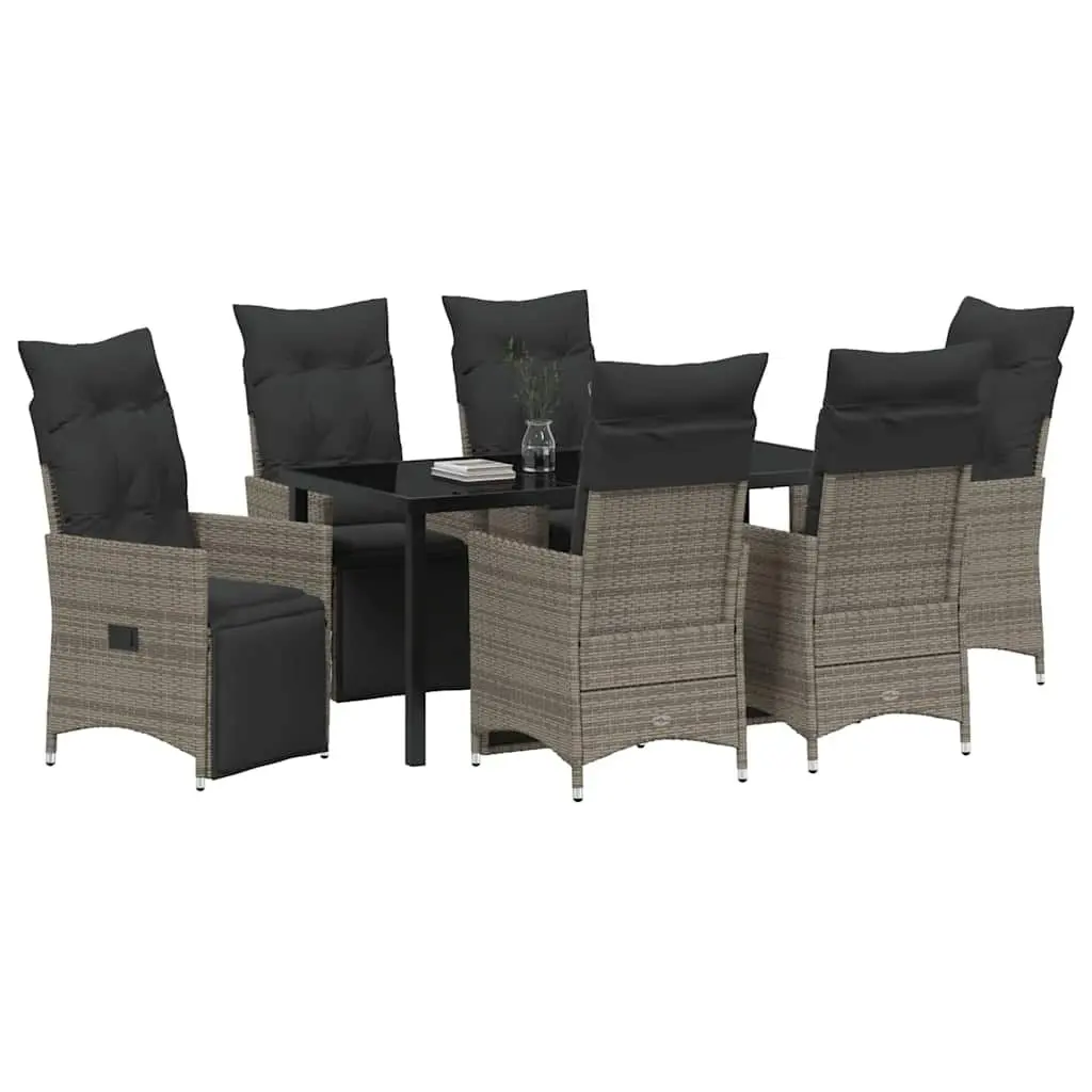 Outdoor Garden Dining Set Poly Rattan 7 Piece Grey