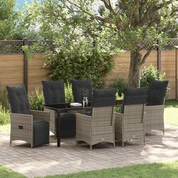 Stylish 7 Piece Grey Poly Rattan Garden Dining Set