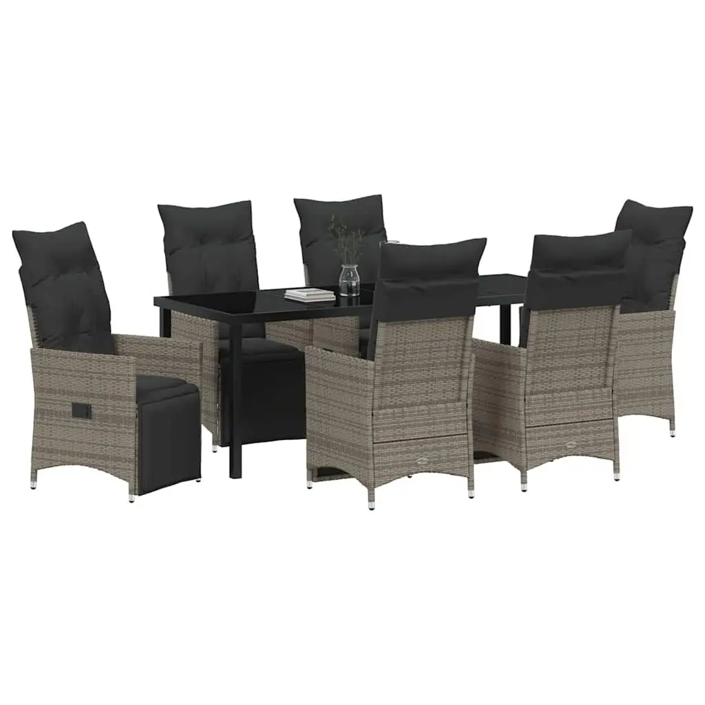 7 Piece Grey Poly Rattan Garden Dining Set