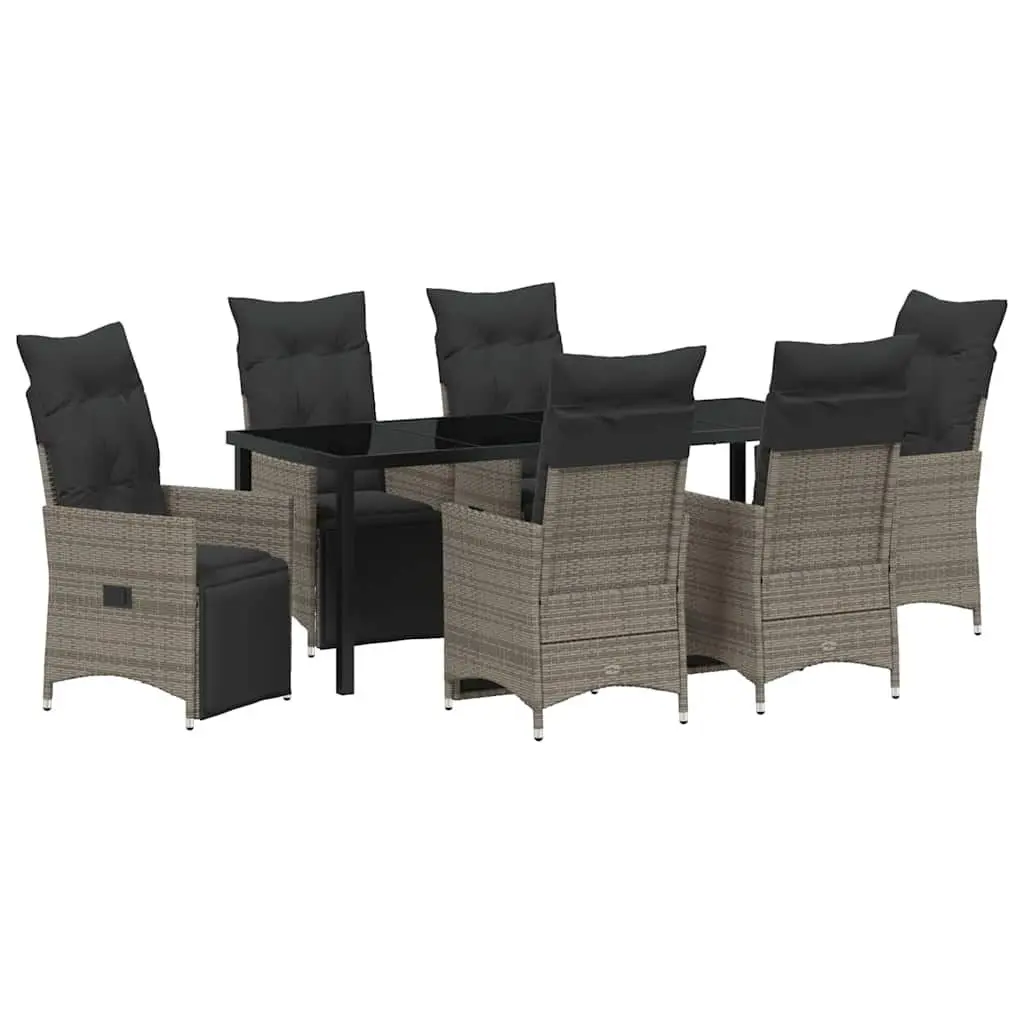7 Piece Grey Poly Rattan Garden Dining Set