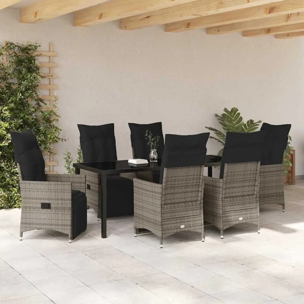 7 Piece Grey Poly Rattan Garden Dining Set