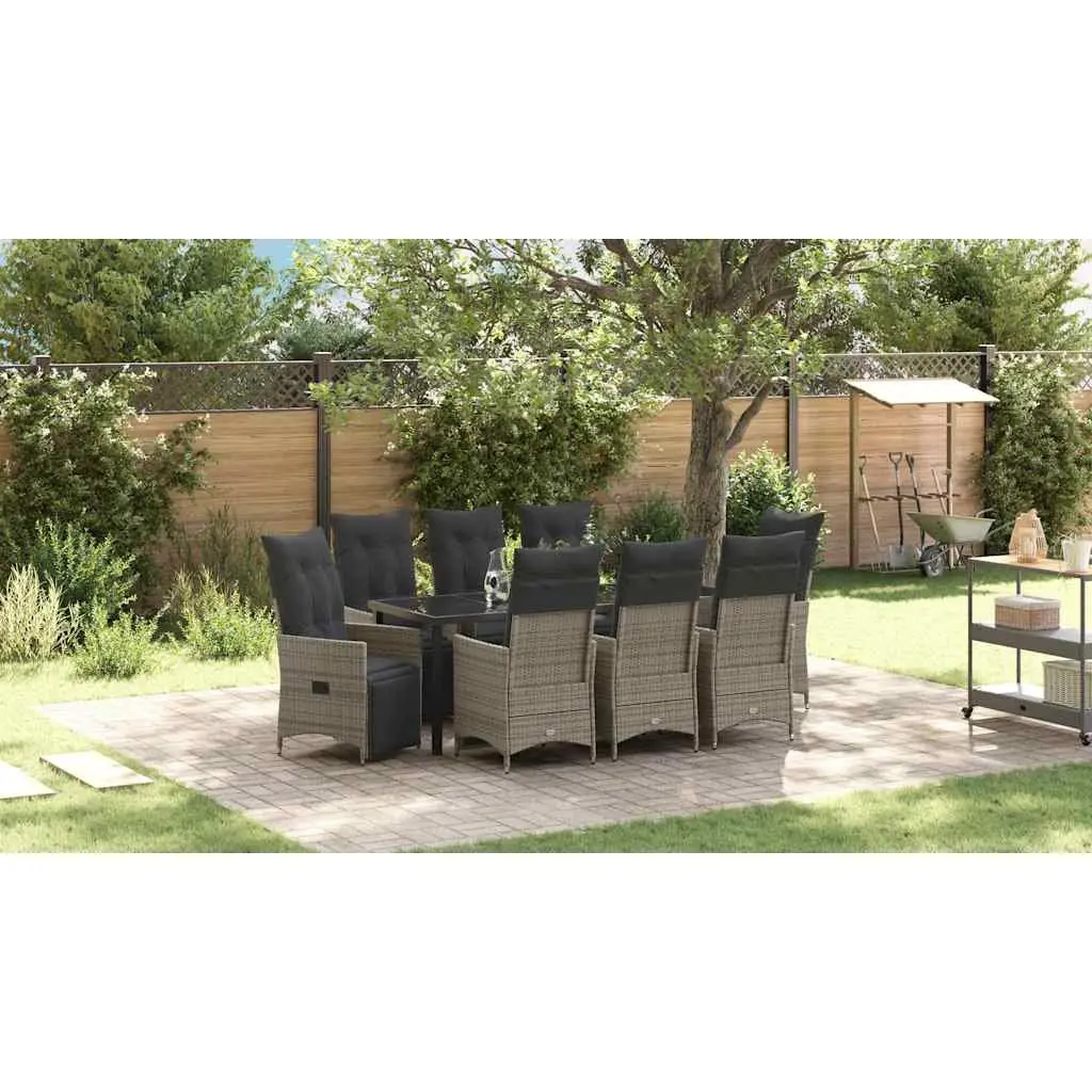 Garden Dining Set 9 Pieces Grey Poly Rattan Outdoor Furniture Patio Table Chairs
