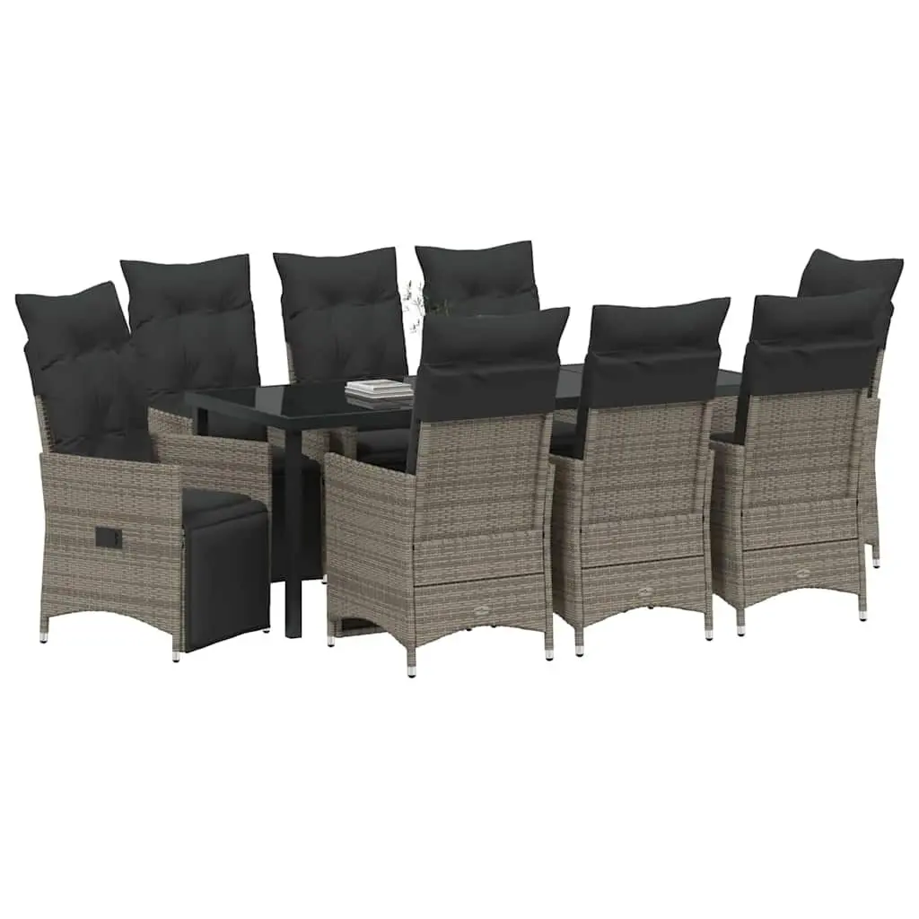 Garden Dining Set 9 Pieces Grey Poly Rattan Outdoor Furniture Patio Table Chairs