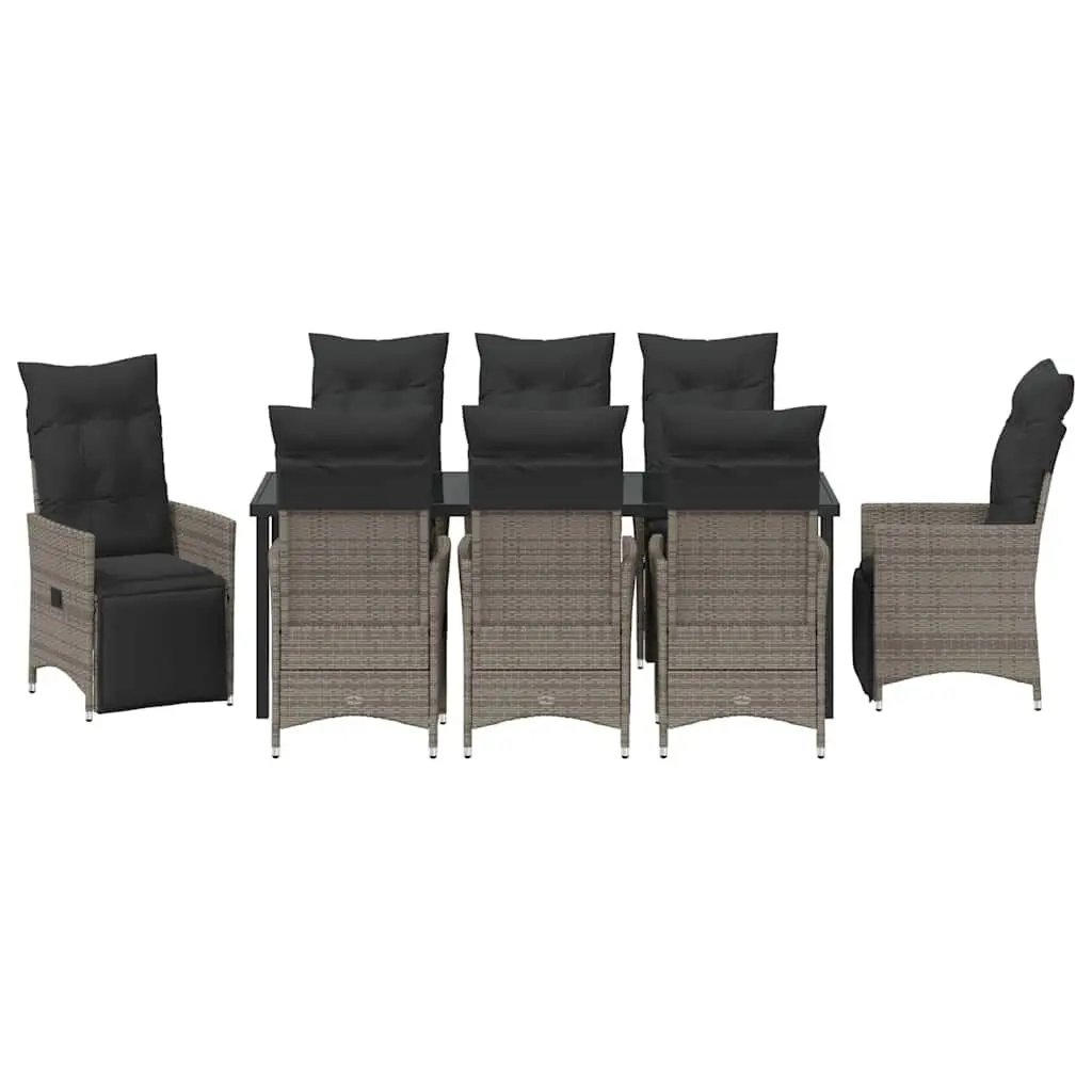 Garden Dining Set 9 Pieces Grey Poly Rattan Outdoor Furniture Patio Table Chairs