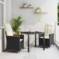 Durable 3-Piece Black Poly Rattan Garden Dining Set