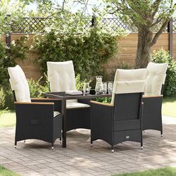 Stylish 5-Piece Black Garden Dining Set with Cushions