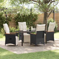 Durable 5-Piece Black Poly Rattan Outdoor Dining Set