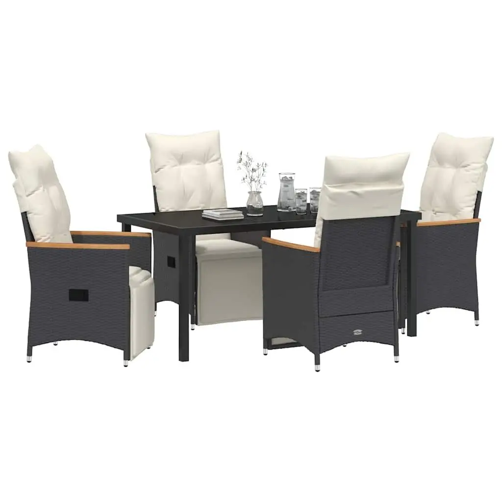 5-Piece Black Poly Rattan Outdoor Dining Set