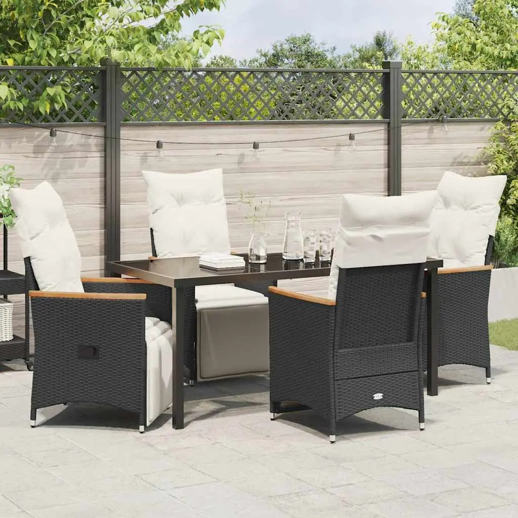 5-Piece Black Poly Rattan Outdoor Dining Set