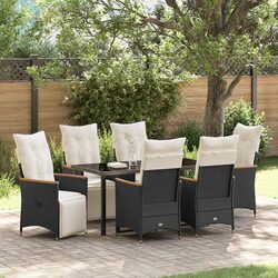 7-Piece Black Poly Rattan Outdoor Dining Set with Cushions