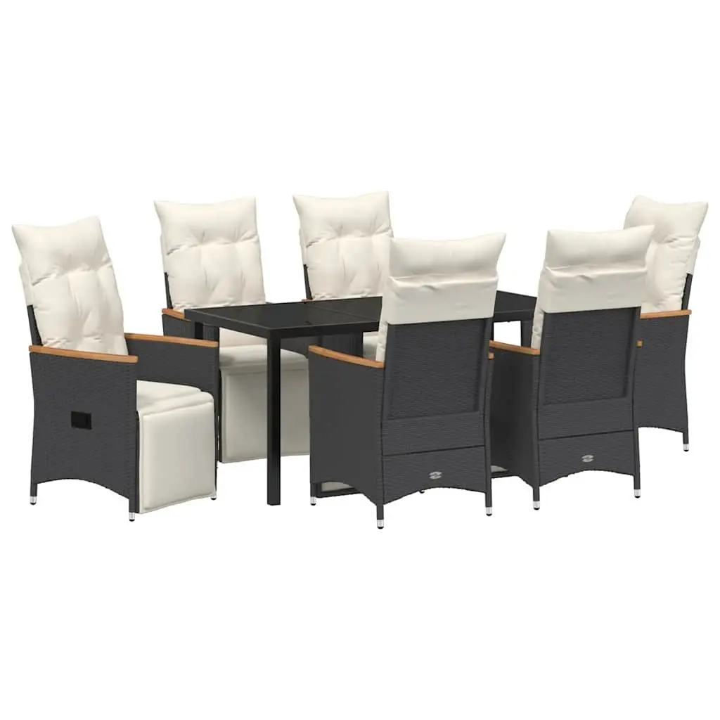 7 Piece Outdoor Dining Set Black Poly Rattan Garden Furniture with Cushions