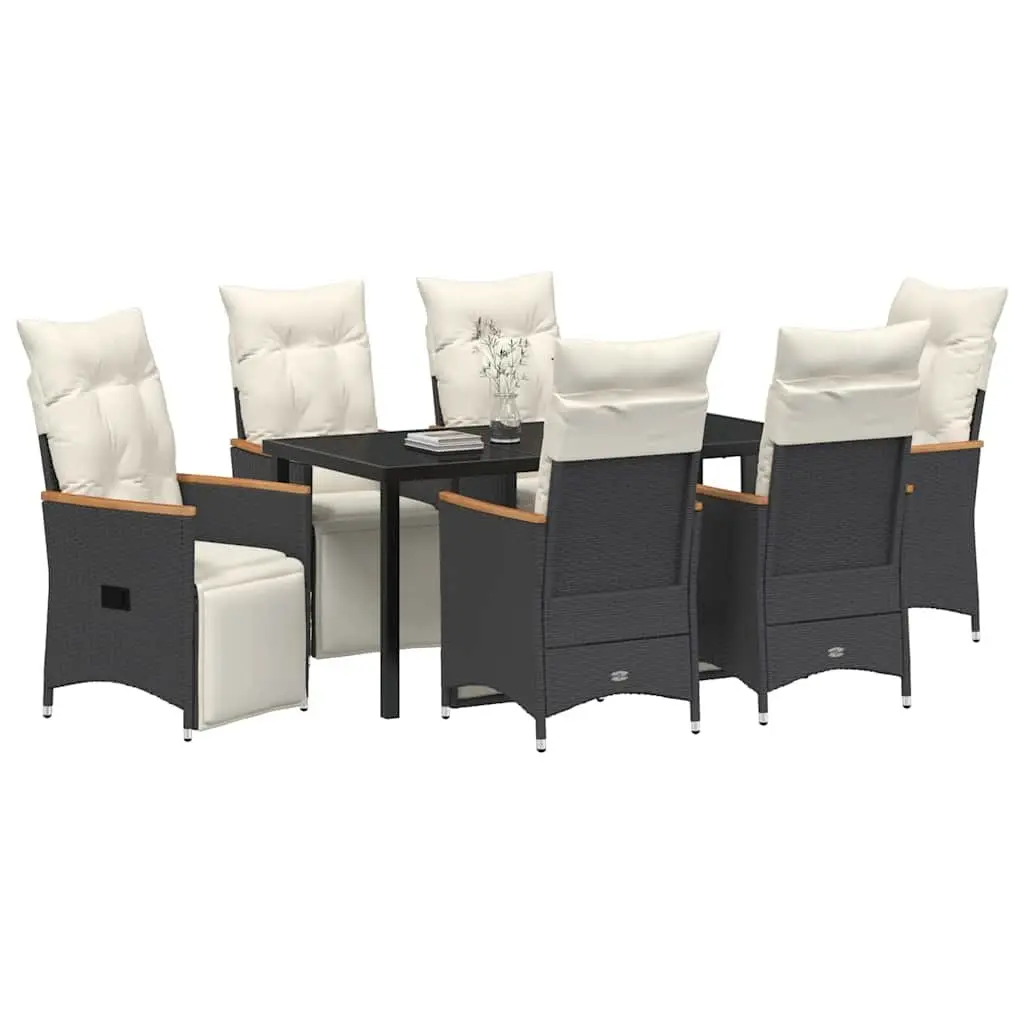 7 Piece Outdoor Dining Set Black Poly Rattan Garden Furniture with Cushions