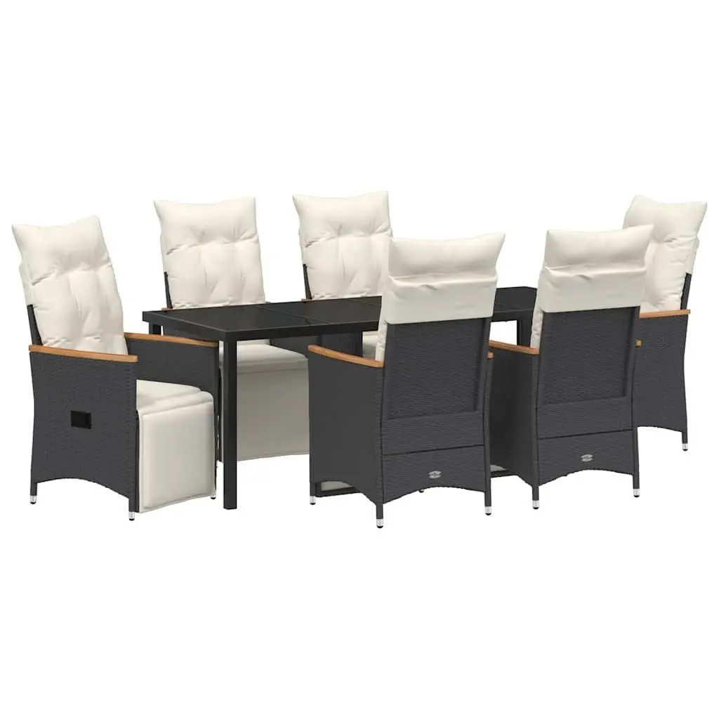 Black Poly Rattan Outdoor Garden Dining Set, 7 Pieces