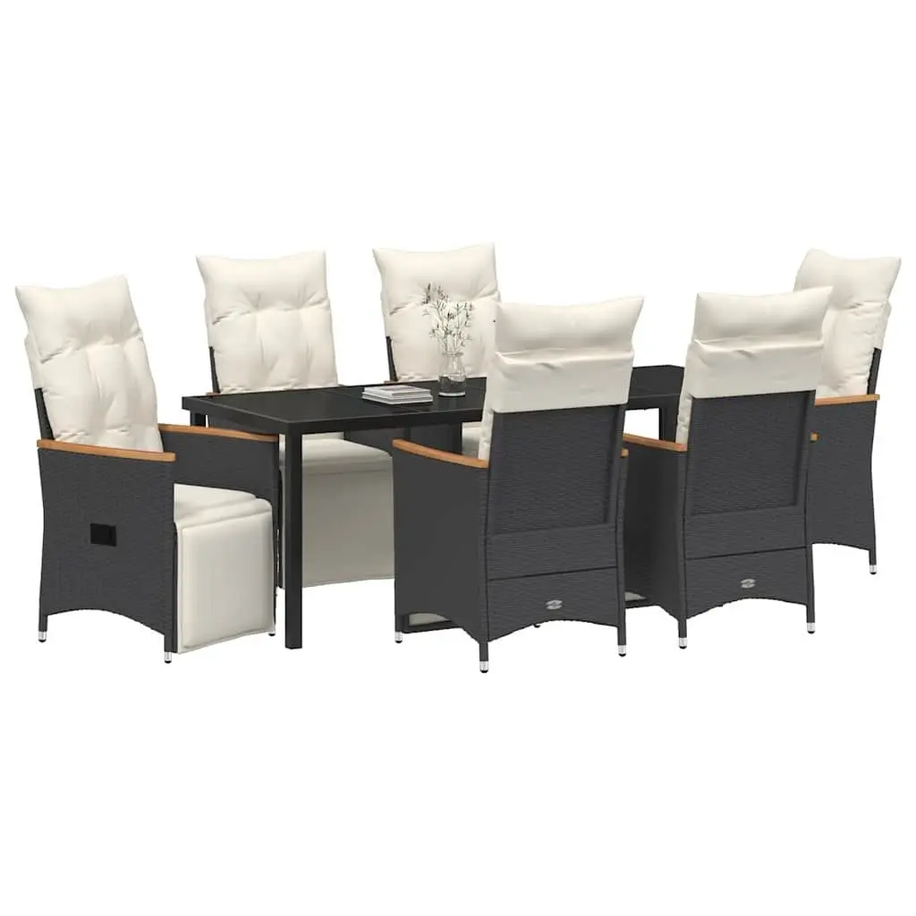 Black Poly Rattan Outdoor Garden Dining Set, 7 Pieces