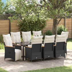 High-Quality 9-Piece Garden Dining Set in Black Rattan