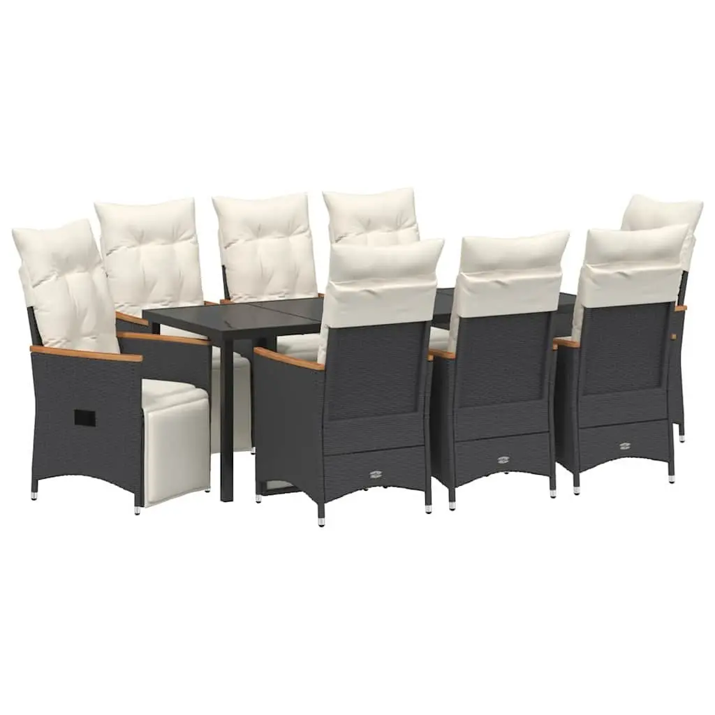 9-Piece Garden Dining Set in Black Rattan