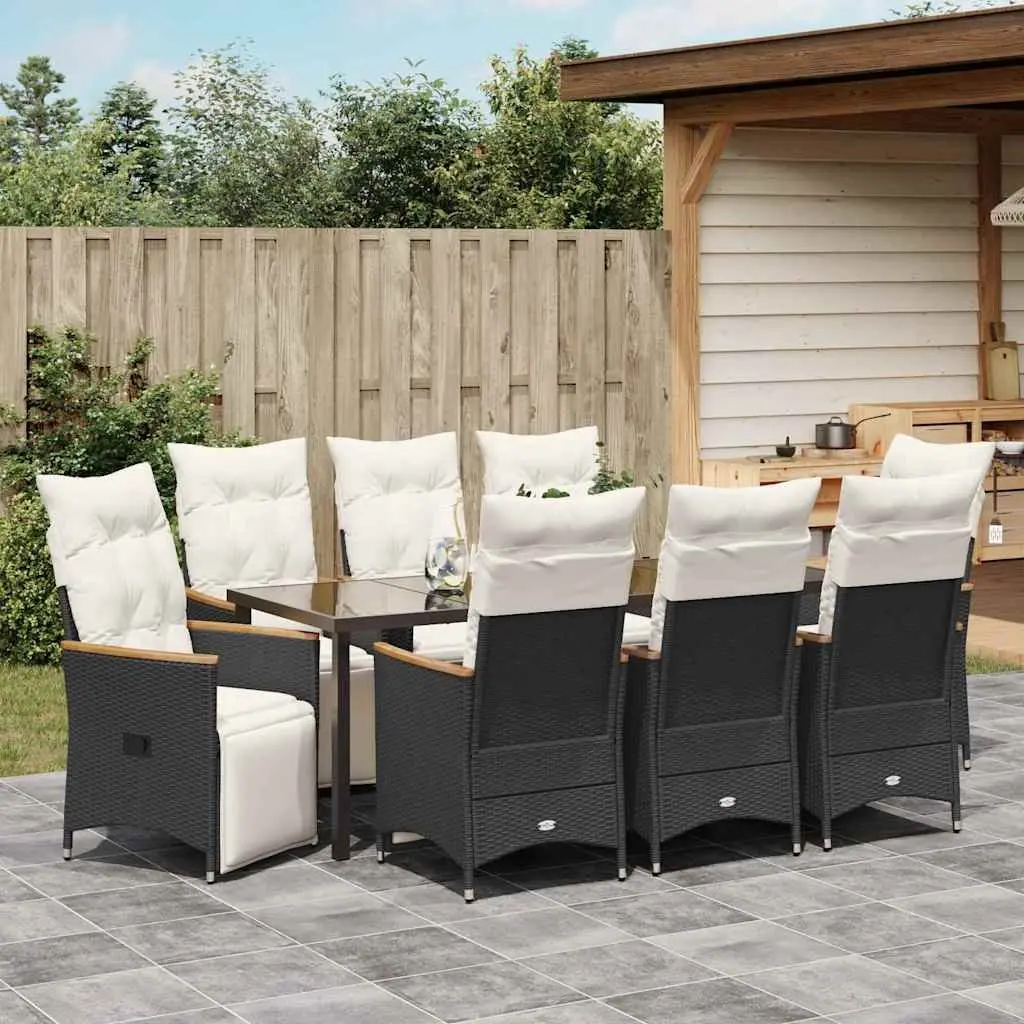 9-Piece Garden Dining Set in Black Rattan