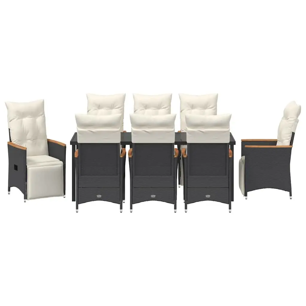 9-Piece Garden Dining Set in Black Rattan