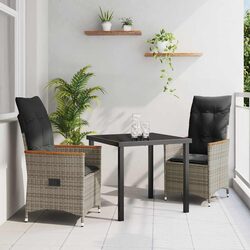Stylish 3-Piece Grey Poly Rattan Garden Dining Set