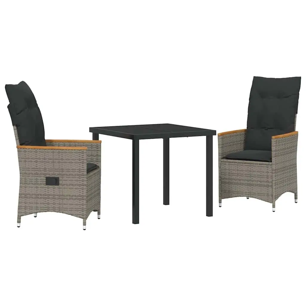 3-Piece Grey Poly Rattan Garden Dining Set