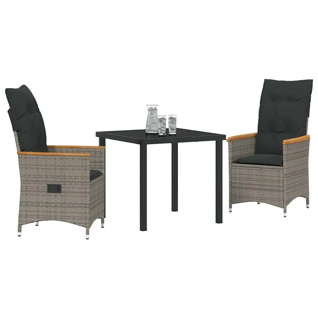 3-Piece Grey Poly Rattan Garden Dining Set