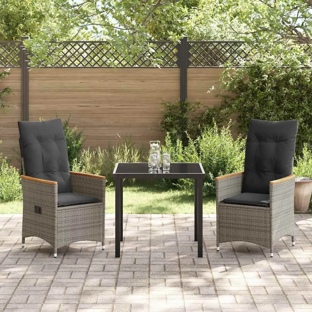 3-Piece Grey Poly Rattan Garden Dining Set