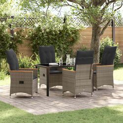 5-Piece Grey Poly Rattan Garden Dining Set with Glass Table