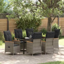 7-Piece Garden Dining Set in Grey Poly Rattan