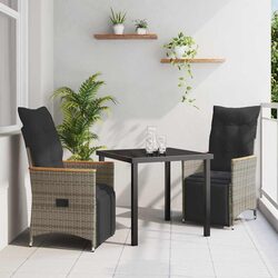 Durable 3-Piece Grey Poly Rattan Garden Dining Set