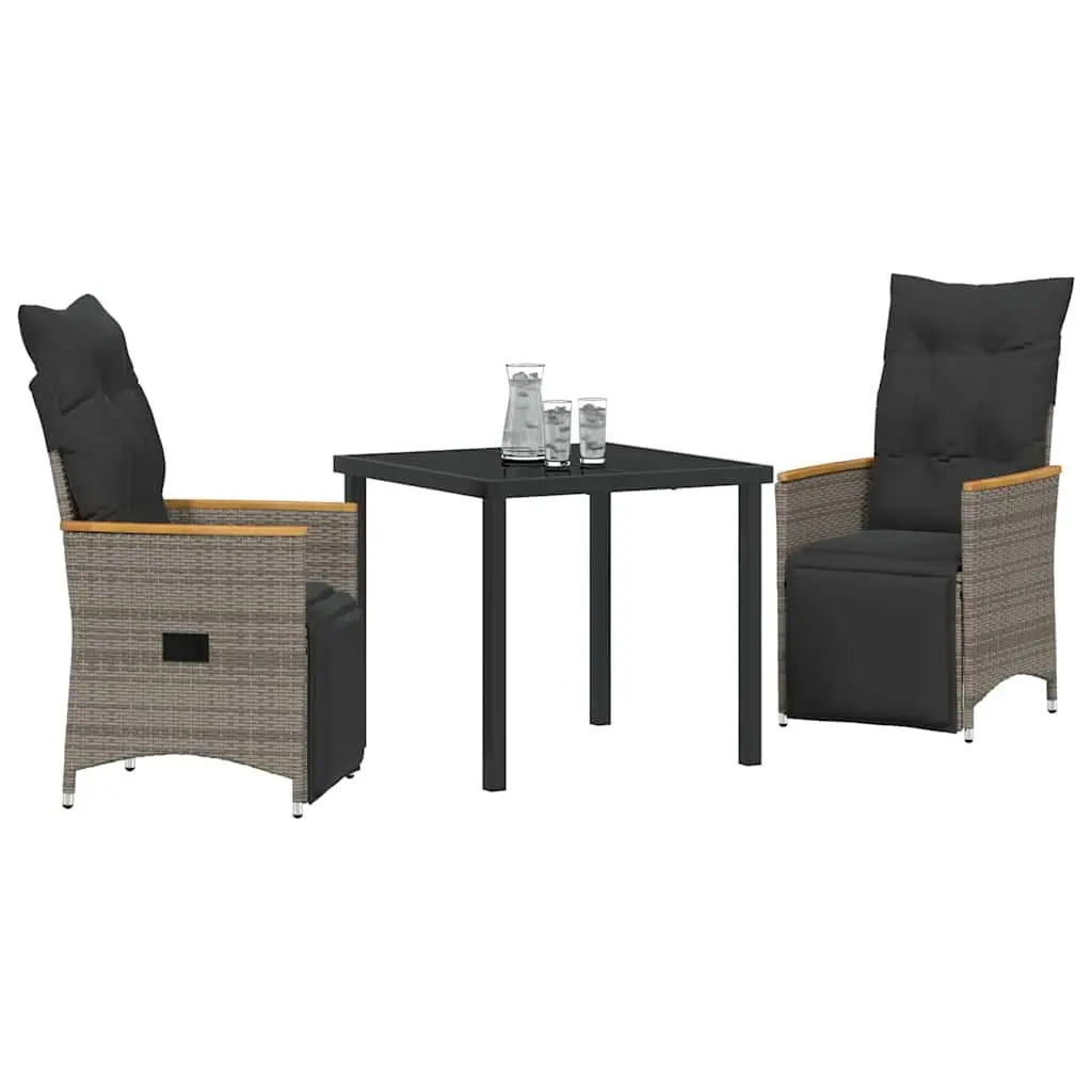 3-Piece Grey Poly Rattan Garden Dining Set