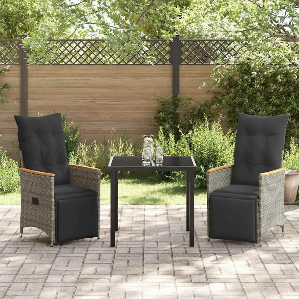 3-Piece Grey Poly Rattan Garden Dining Set