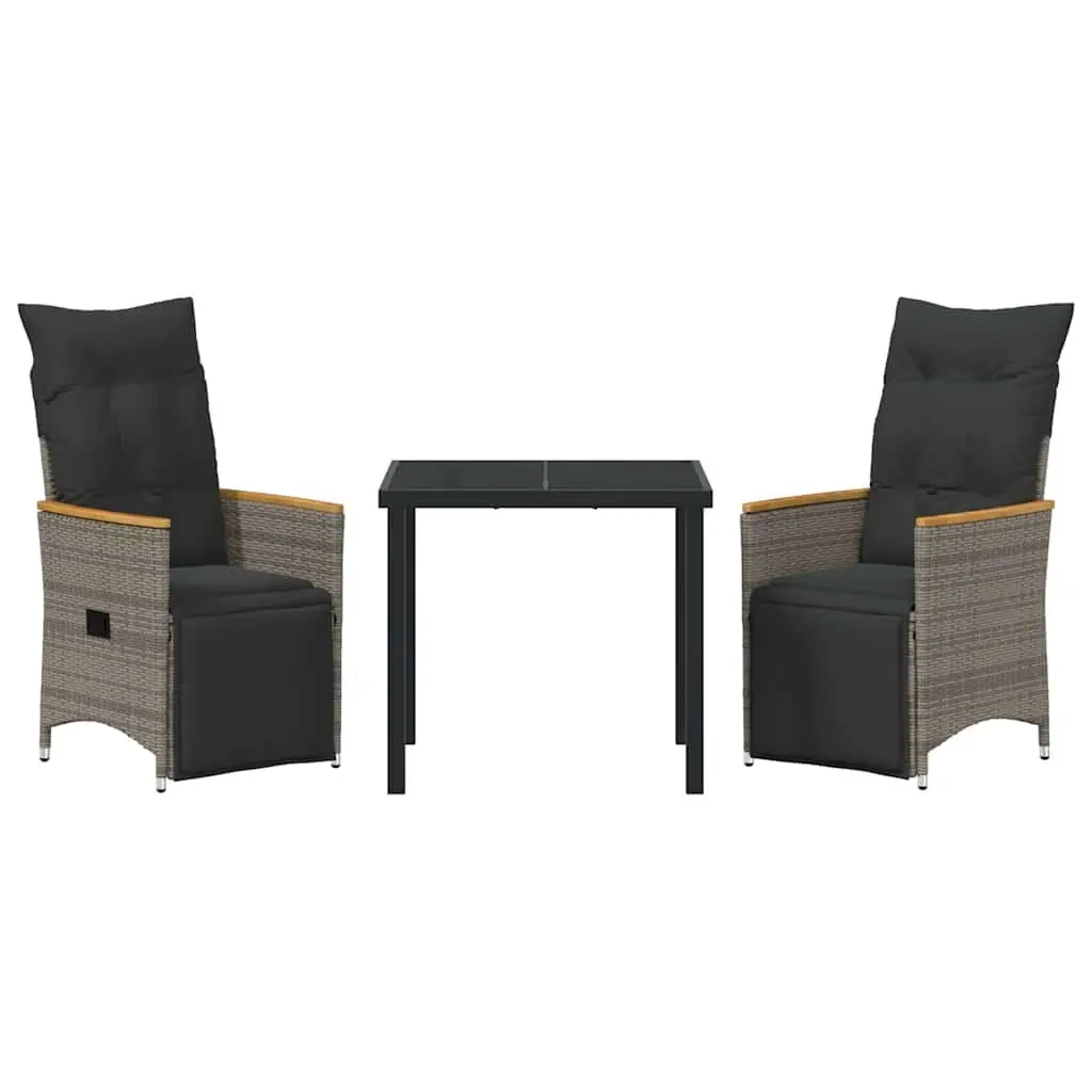 3-Piece Grey Poly Rattan Garden Dining Set