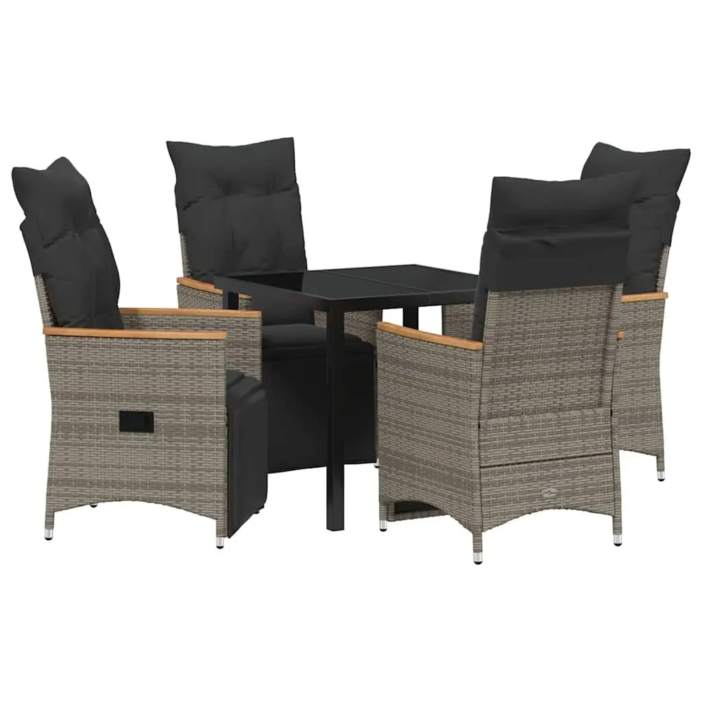 Garden Dining Set Poly Rattan Grey 5 Piece Outdoor Furniture with Cushions