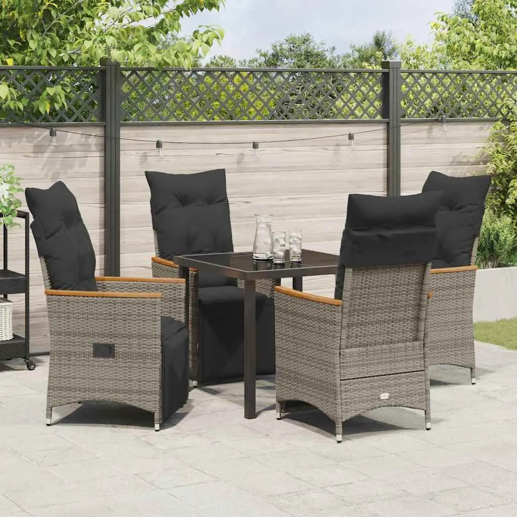 Garden Dining Set Poly Rattan Grey 5 Piece Outdoor Furniture with Cushions