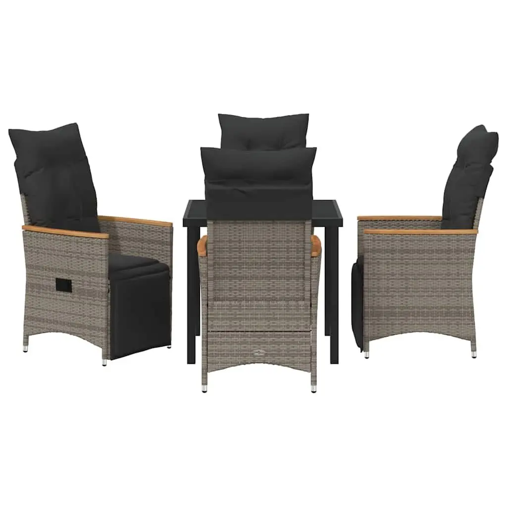 Garden Dining Set Poly Rattan Grey 5 Piece Outdoor Furniture with Cushions