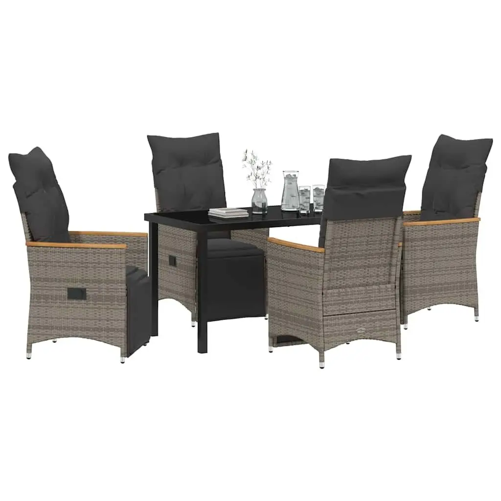 Garden Dining Set 5 Piece Grey Poly Rattan