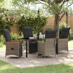 Stylish 5-Piece Grey Poly Rattan Garden Dining Set