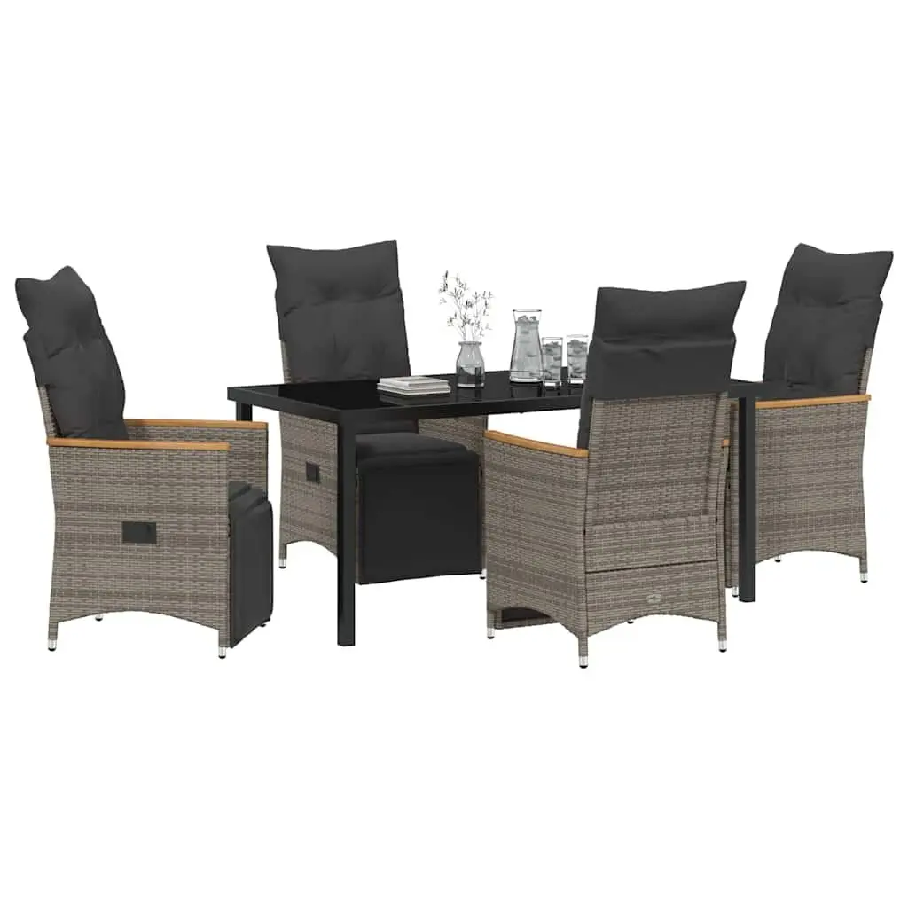 5-Piece Grey Poly Rattan Garden Dining Set