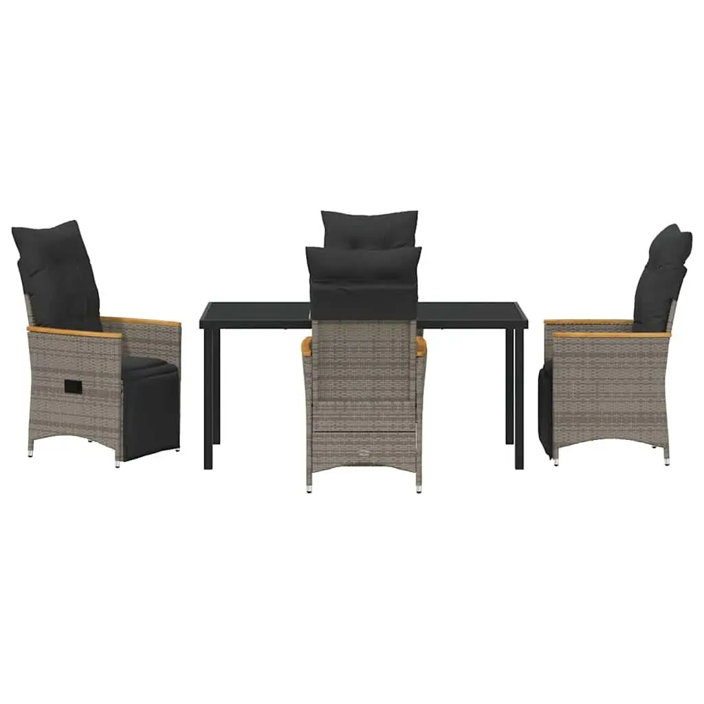 5-Piece Grey Poly Rattan Garden Dining Set