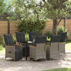 Stylish 7 Piece Grey Garden Dining Set with Cushions