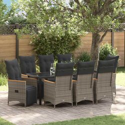 Premium 9 Piece Garden Dining Set in Grey Poly Rattan