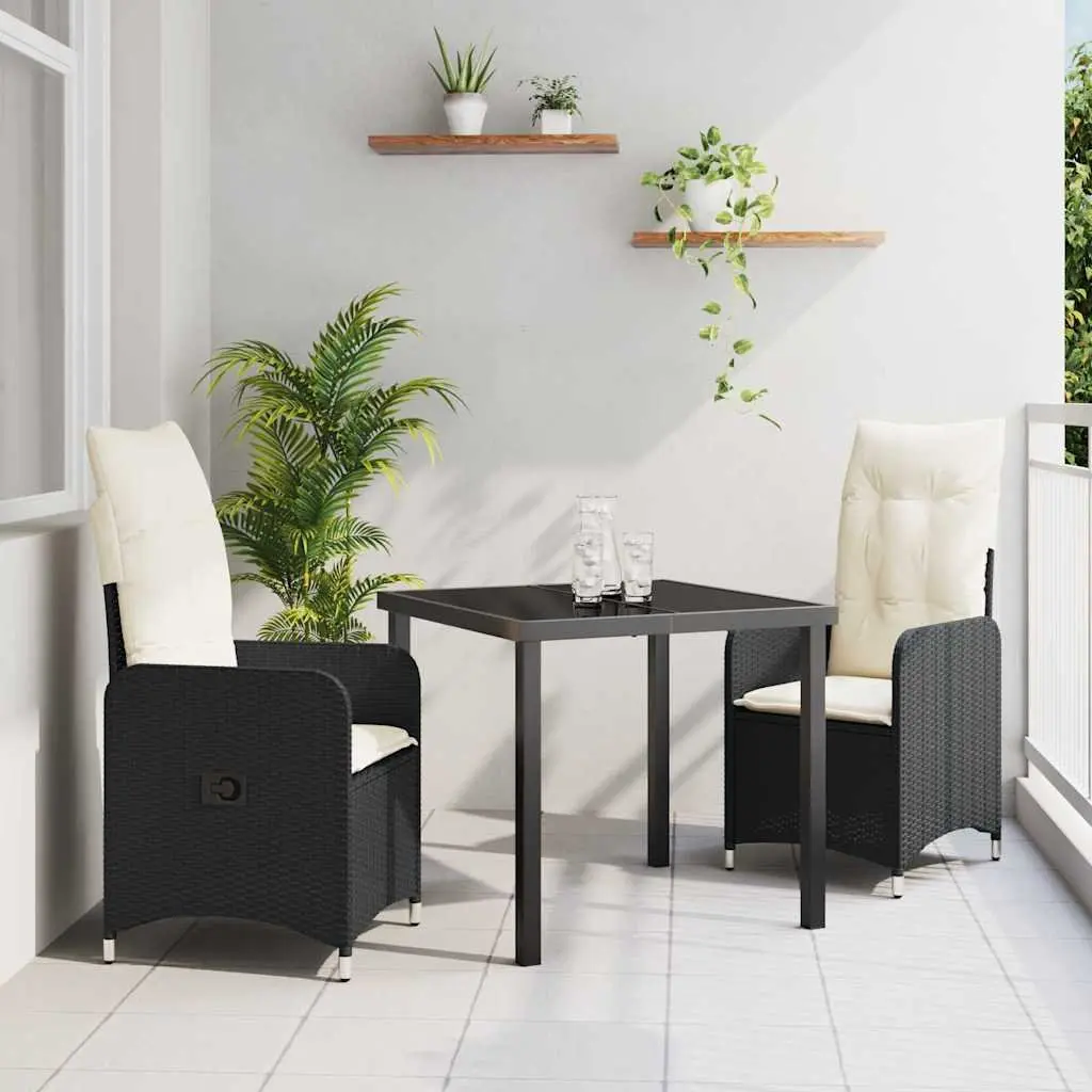 3 Piece Outdoor Dining Set in Black Rattan