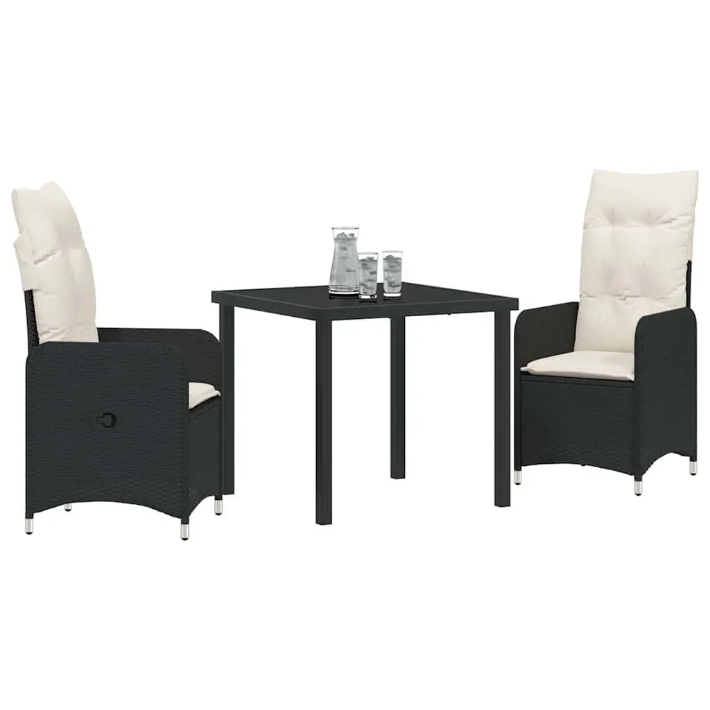 3 Piece Outdoor Dining Set in Black Rattan