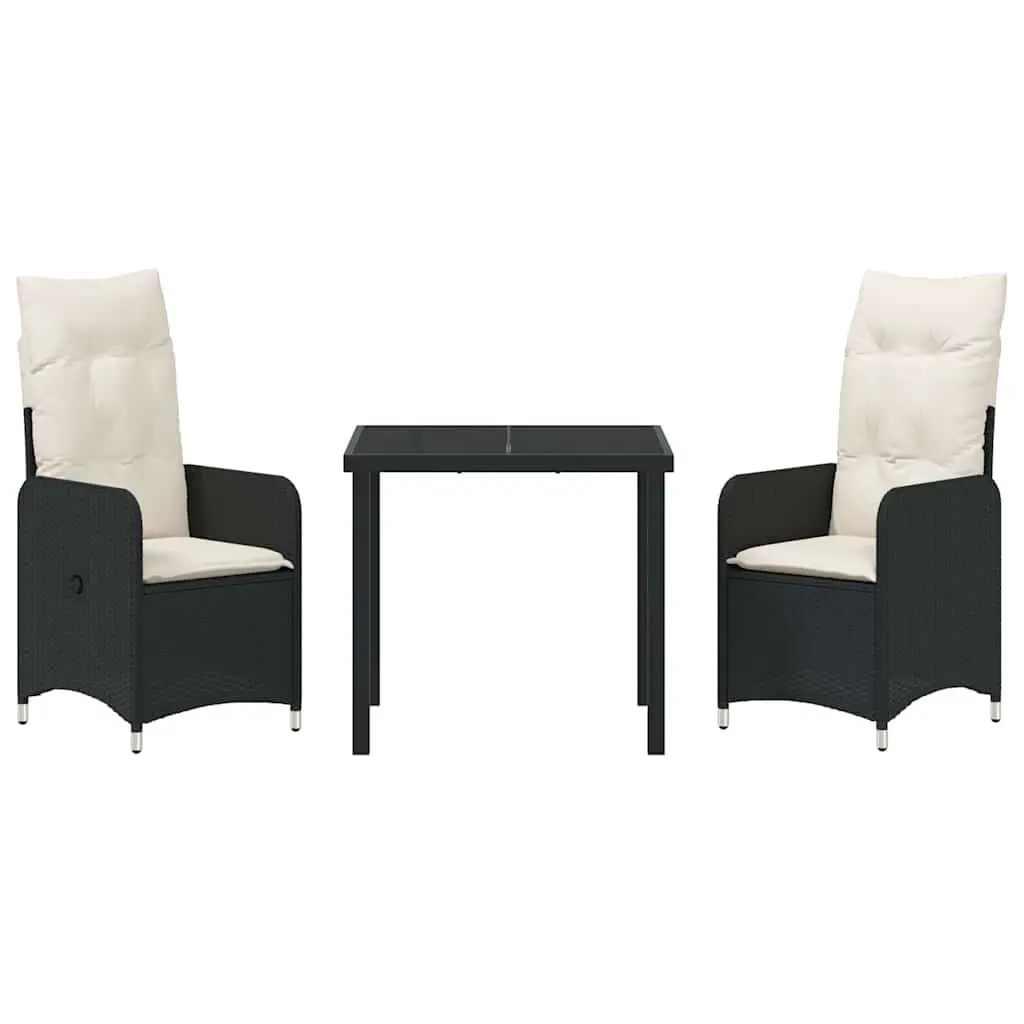 3 Piece Outdoor Dining Set in Black Rattan