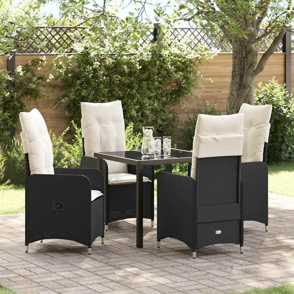 Garden Dining Set Poly Rattan Steel Black 5 Piece Outdoor Furniture