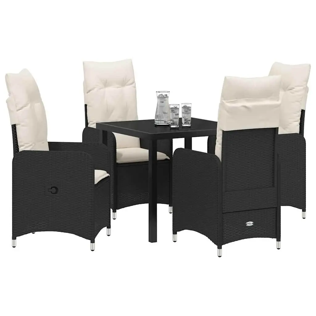 Garden Dining Set Poly Rattan Steel Black 5 Piece Outdoor Furniture